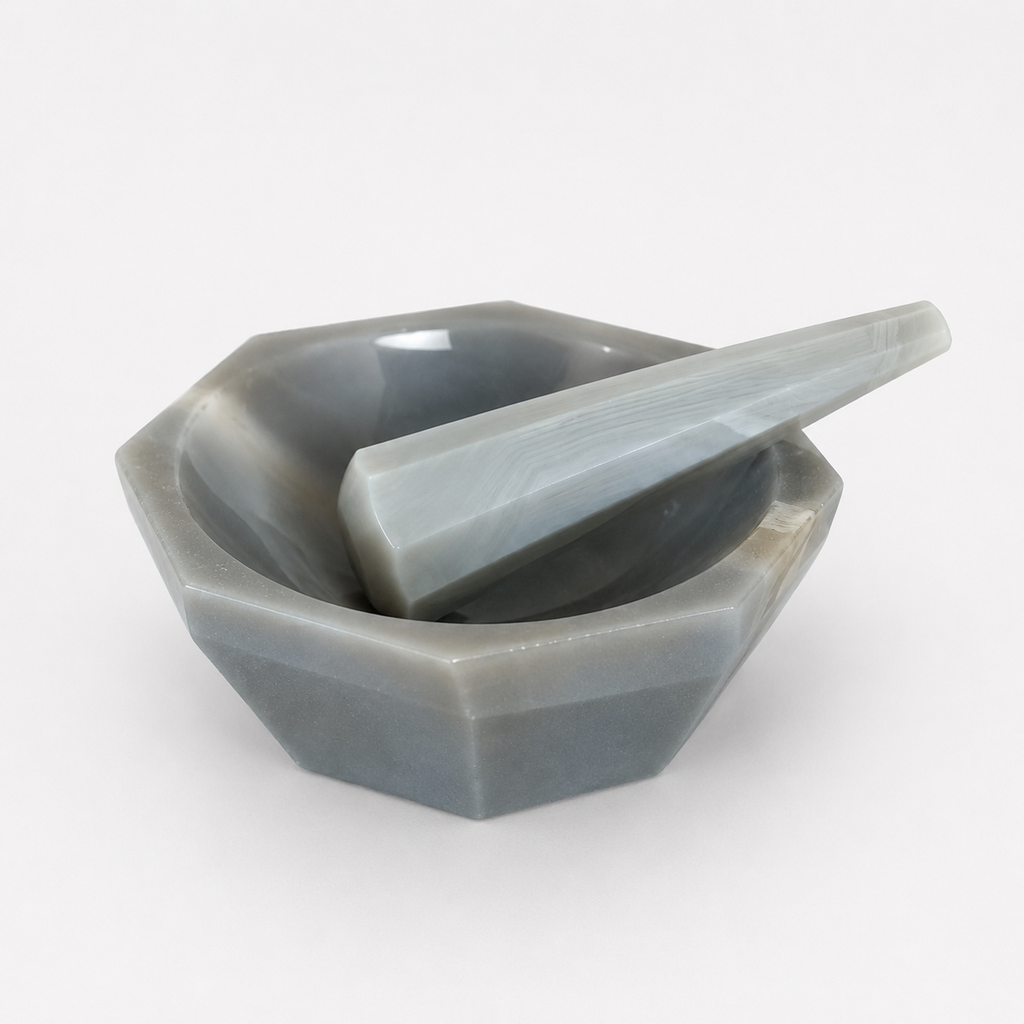 Agate Mortar & Pestle(Grey) (2)